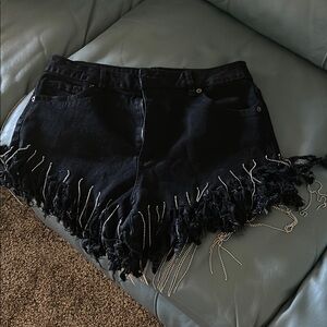 Black Fringed Women's Shorts